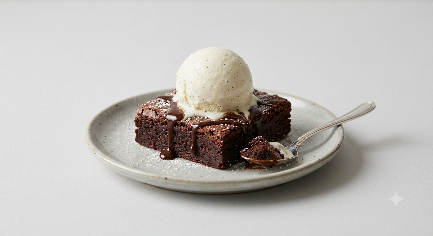 BROWNIE FUDGE WITH VANILLA ICE CREAM